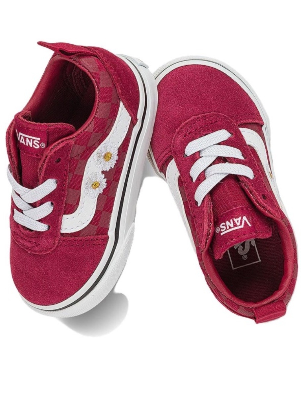 NWT- Vans Kids Ward Low-Top Sneakers in Red and White with DAISY 🌼 Detail